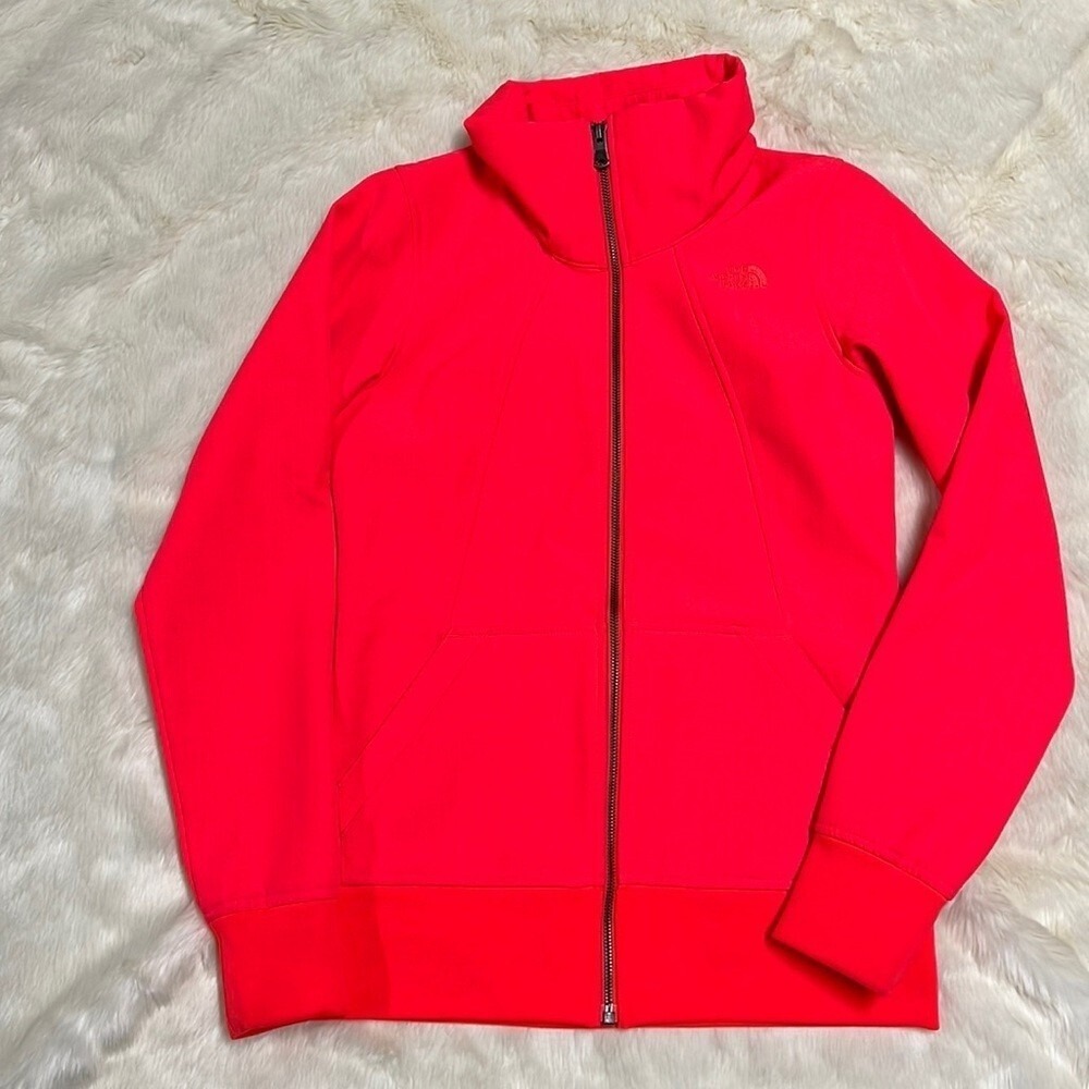 The North Face Womens Neon Pink Full Zip Funnel Neck Track Jacket Textured Logo